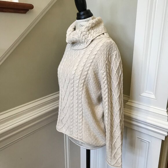 Burgess Cable Knit Fisherman Sweater Womens Small Cream Turtleneck Long Sleeve - Picture 7 of 12